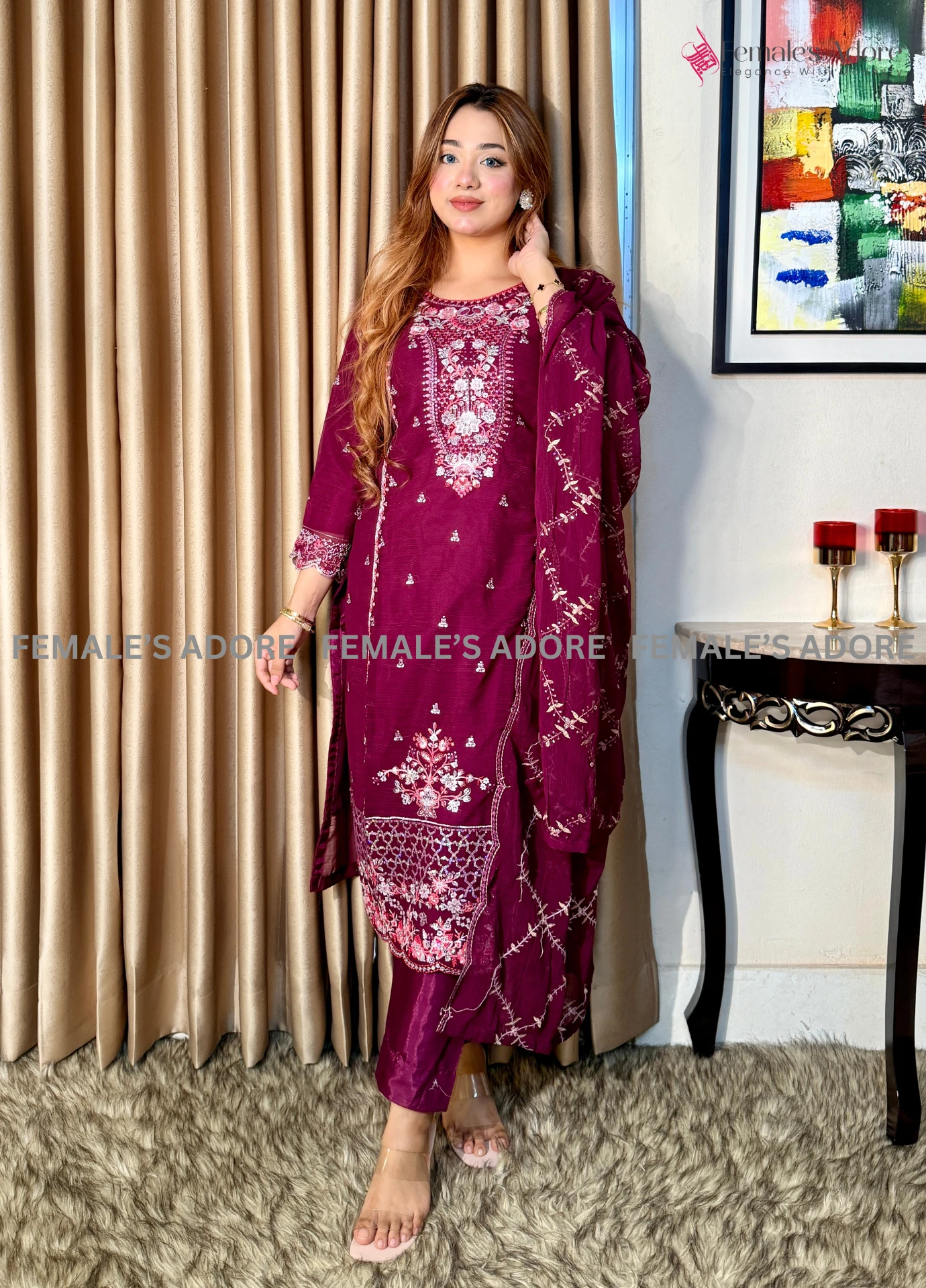 PAKISTANI-INSPIRED DESIGN – GULBAHAR 3PCS SET - PURPLE - Image 7