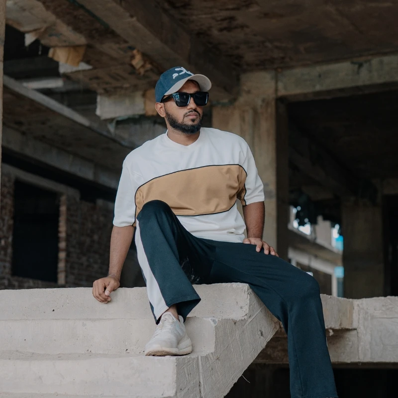 Sand Panel – Drop Shoulder Tee (Off-White & Sand Brown)