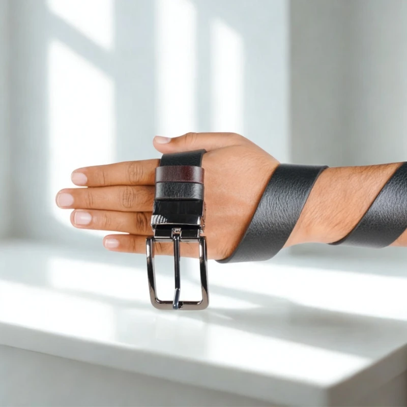 2 IN 1 - DualTone Leather Belt - Black & Chocolate