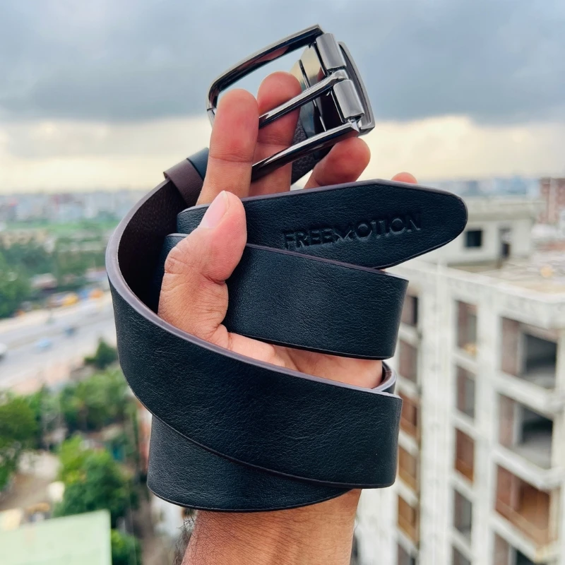 2 IN 1 - DualTone Leather Belt - Black & Chocolate - Image 4