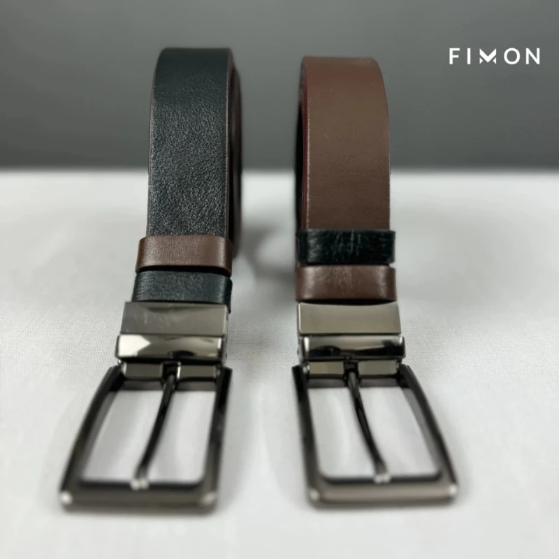 2 IN 1 - DualTone Leather Belt - Black & Chocolate - Image 6