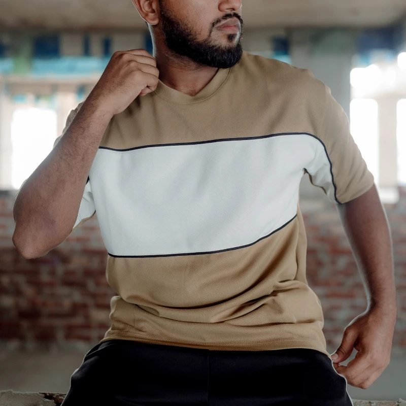 Desert Ice – Drop Shoulder Tee (Camel Brown & White)