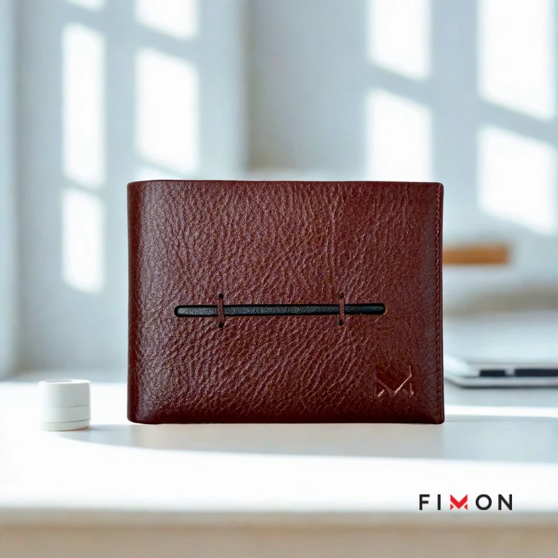 Minimal Stripe Leathercraft Wallet - Chocolate