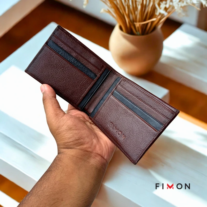 Minimal Stripe Leathercraft Wallet - Chocolate