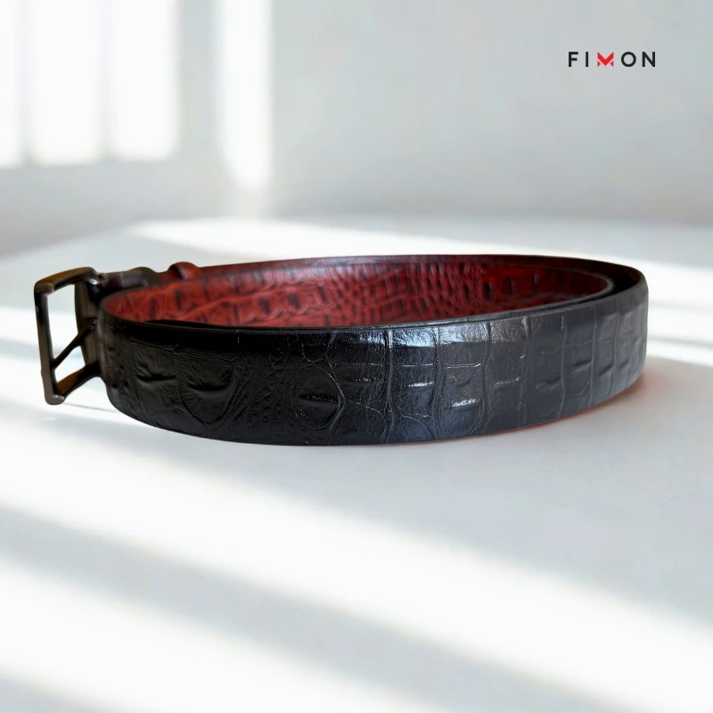 2 In 1  Crocodile Shape Leather BELT - Black & Chocolate - Image 7