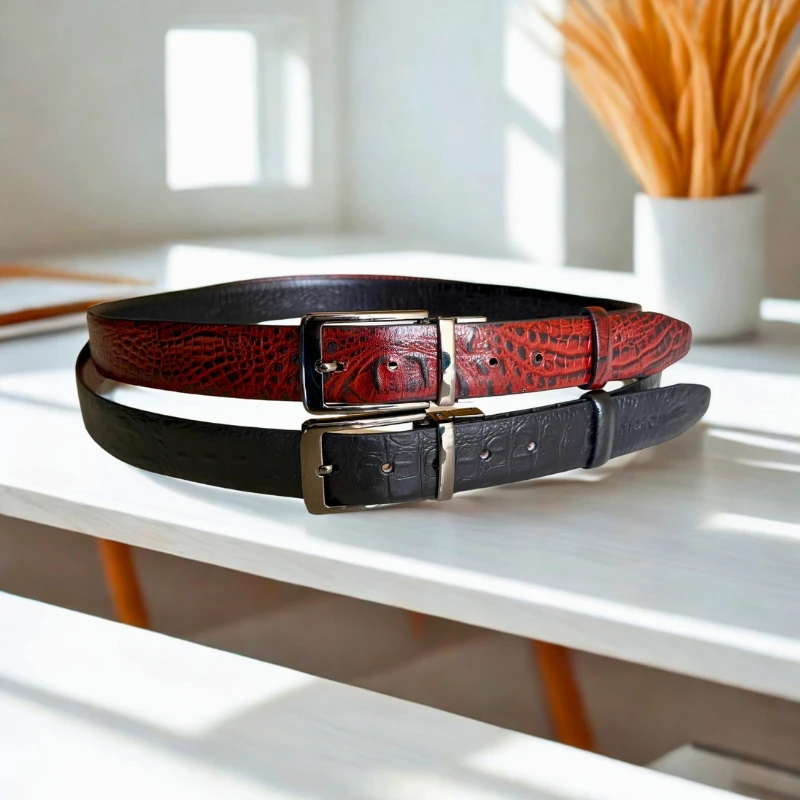 2 In 1  Crocodile Shape Leather BELT - Black & Chocolate