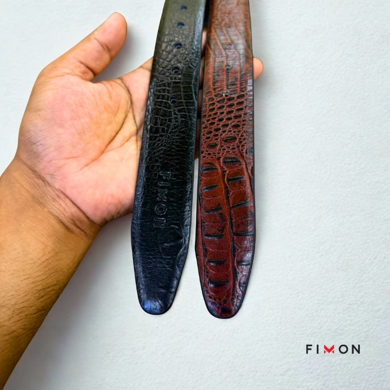 2 In 1  Crocodile Shape Leather BELT - Black & Chocolate - Image 3