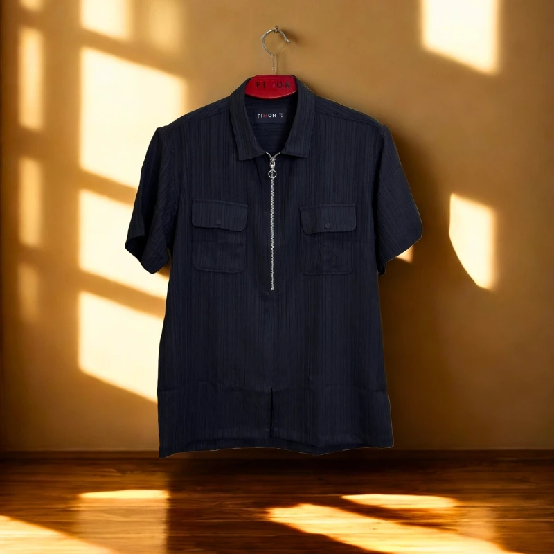 ZipFront Popcorn Shirt - Black