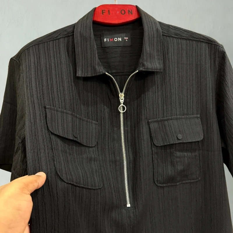 ZipFront Popcorn Shirt - Black