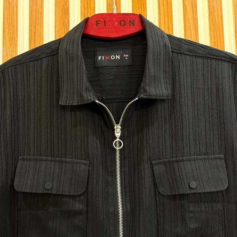 ZipFront Popcorn Shirt - Black - Image 5