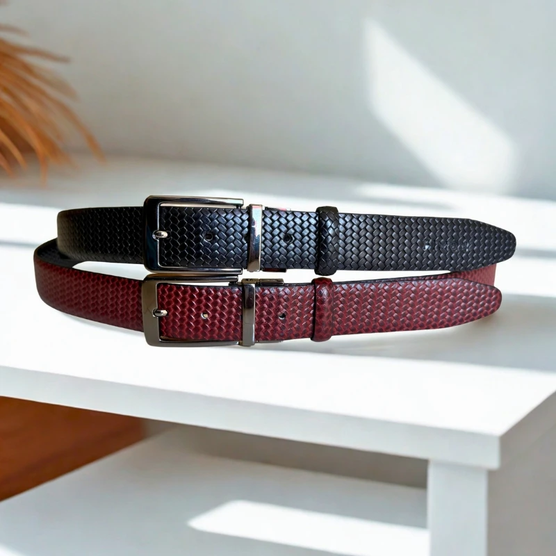 2 In 1 Pati Shape Leather BELT - Black & Chocolate