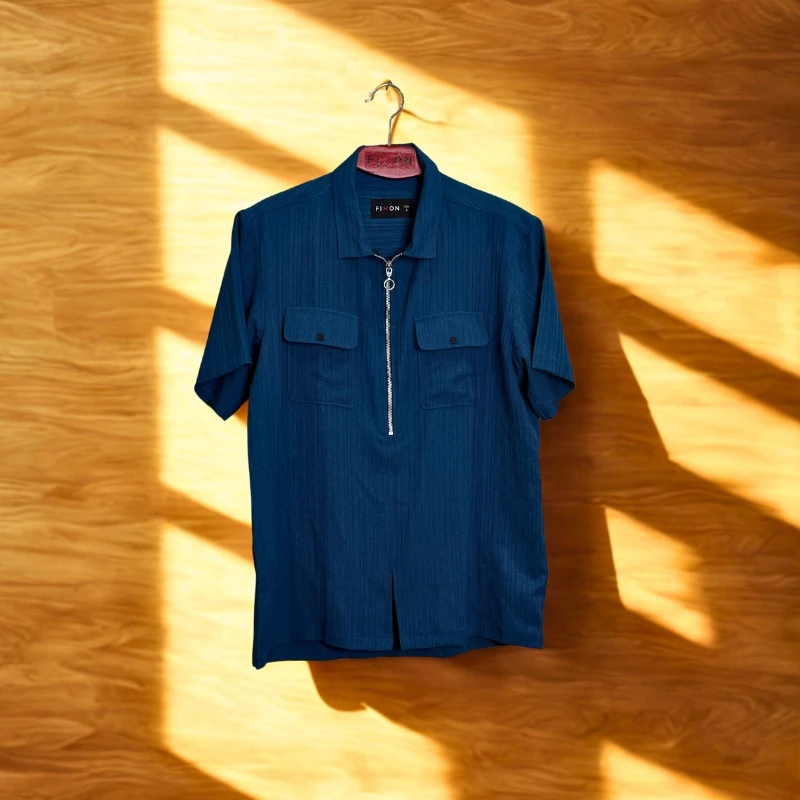 ZipFront Popcorn Shirt - Dark Teal