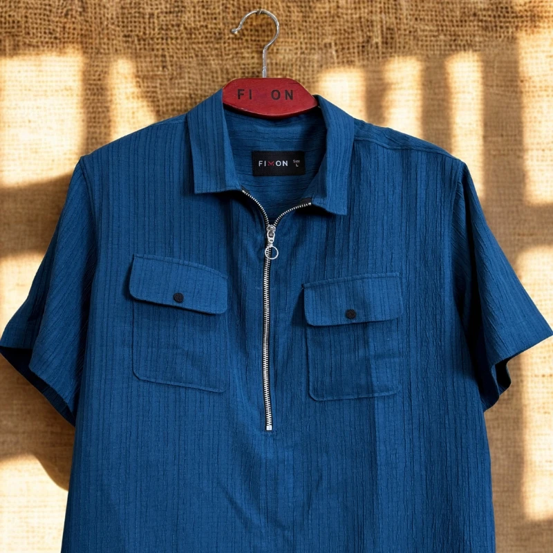 ZipFront Popcorn Shirt - Dark Teal