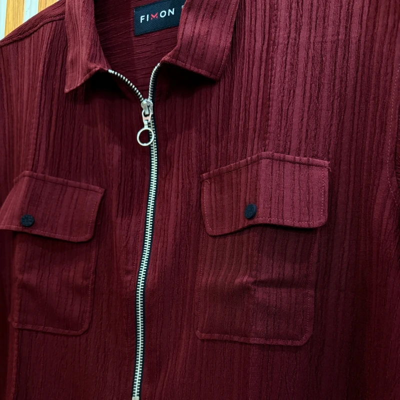 ZipFront Popcorn Shirt - Rich Burgundy Maroon
