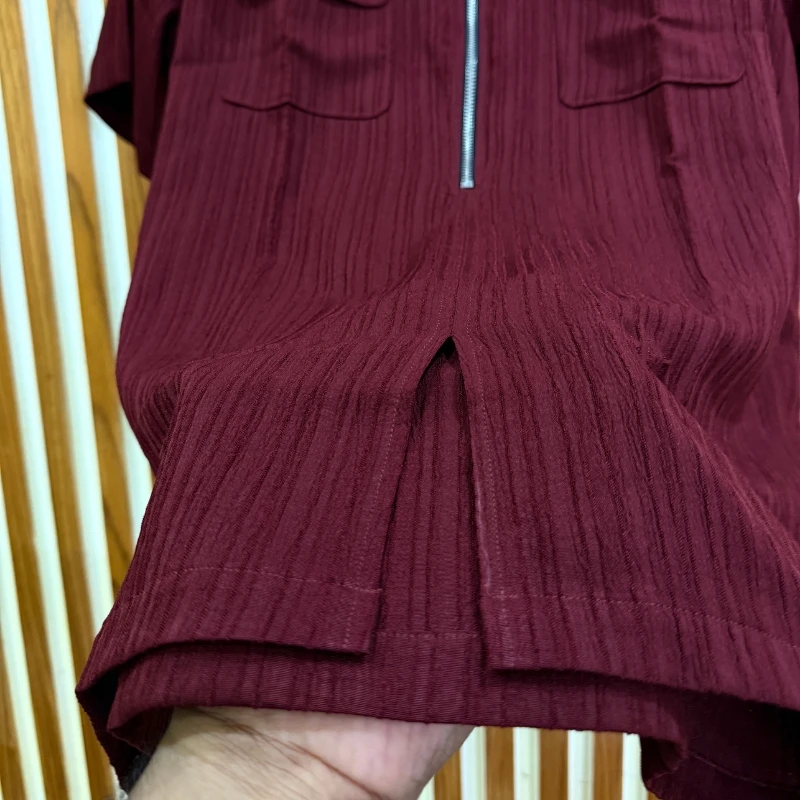 ZipFront Popcorn Shirt - Rich Burgundy Maroon - Image 3