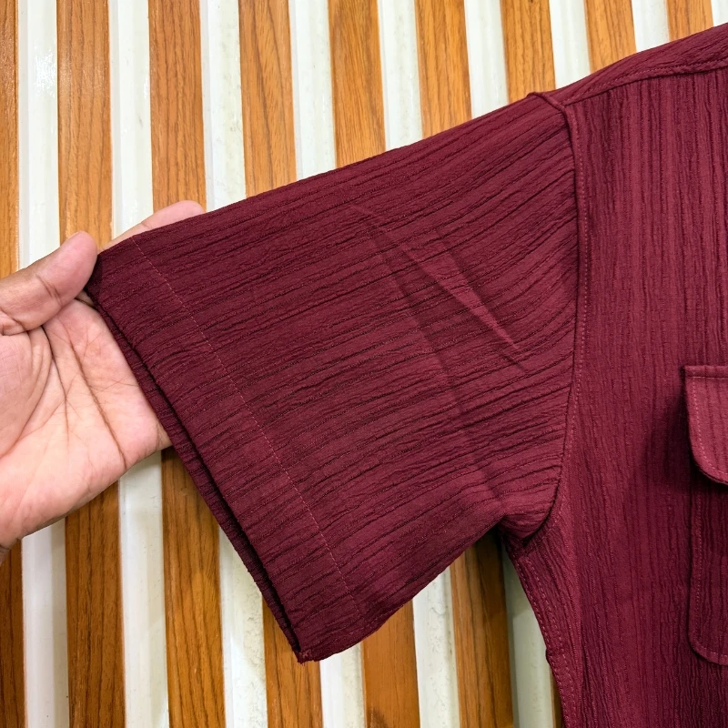 ZipFront Popcorn Shirt - Rich Burgundy Maroon - Image 4