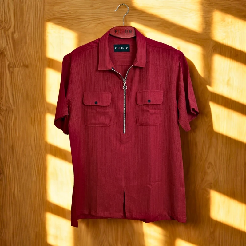 Wine Maroon ZipFront Popcorn Shirt