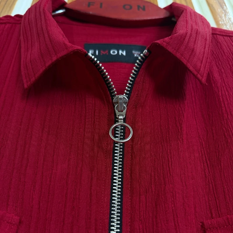 Wine Maroon ZipFront Popcorn Shirt