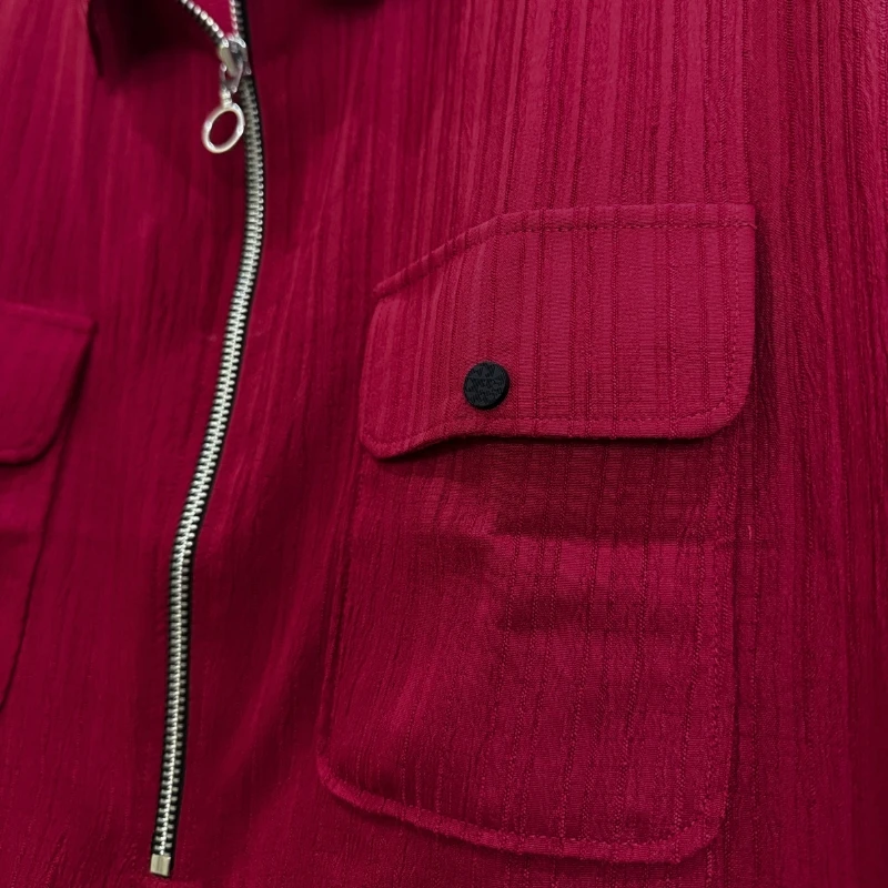 Wine Maroon ZipFront Popcorn Shirt - Image 4
