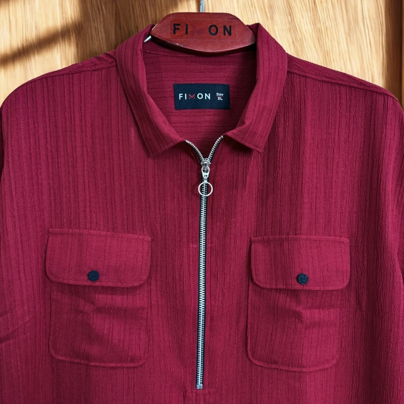 Wine Maroon ZipFront Popcorn Shirt - Image 5