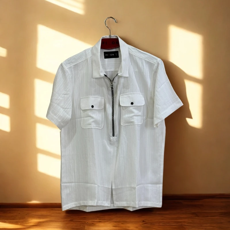 ZipFront Popcorn Shirt - White