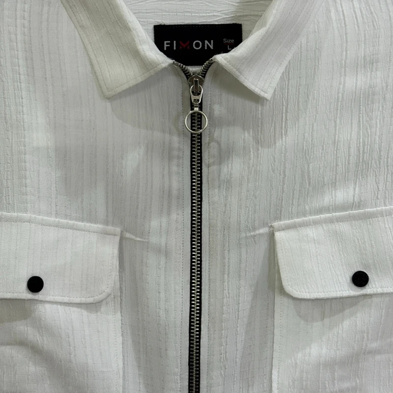 ZipFront Popcorn Shirt - White