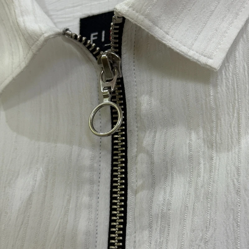 ZipFront Popcorn Shirt - White - Image 5