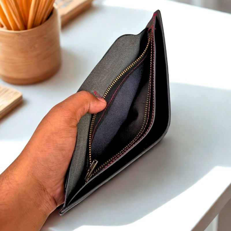 Elite Classes Zipi Wallet Red Stitch - Black - Image 6