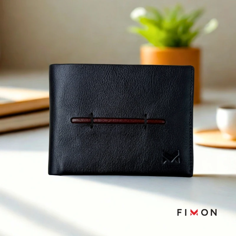 Minimal Stripe Leathercraft Wallet - Black