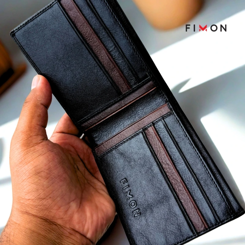 Minimal Stripe Leathercraft Wallet - Black