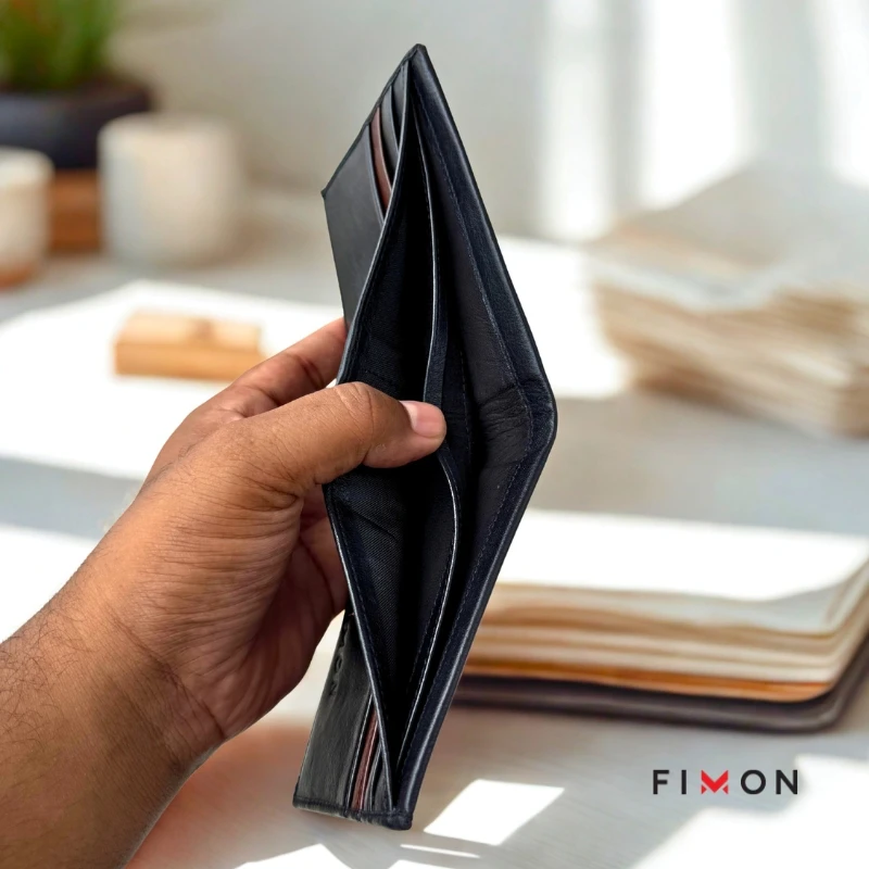 Minimal Stripe Leathercraft Wallet - Black - Image 3