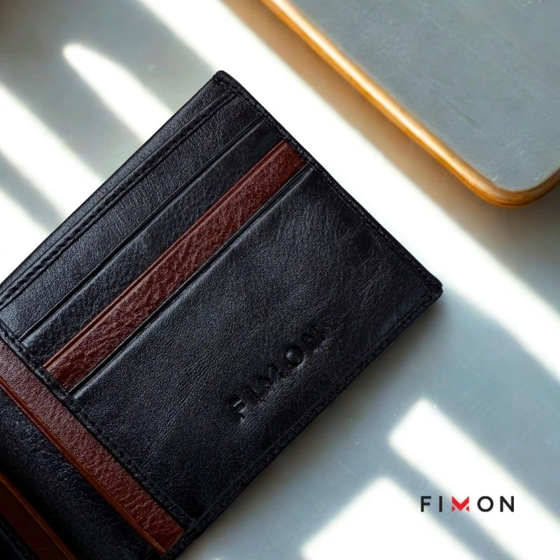 Minimal Stripe Leathercraft Wallet - Black - Image 4
