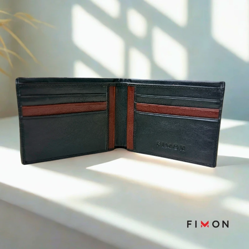Minimal Stripe Leathercraft Wallet - Black - Image 5