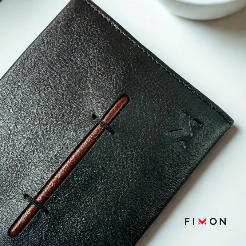 Minimal Stripe Leathercraft Wallet - Black - Image 6