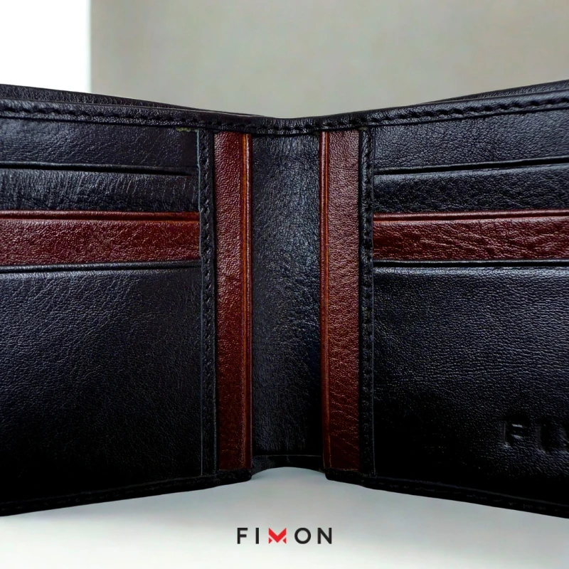 Minimal Stripe Leathercraft Wallet - Black - Image 7