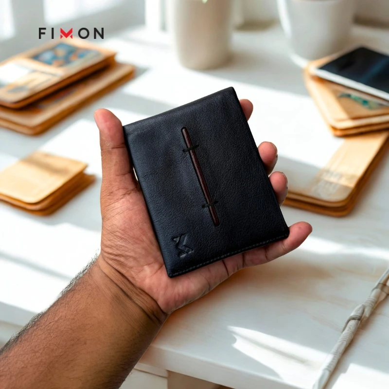 Minimal Stripe Leathercraft Wallet - Black - Image 8