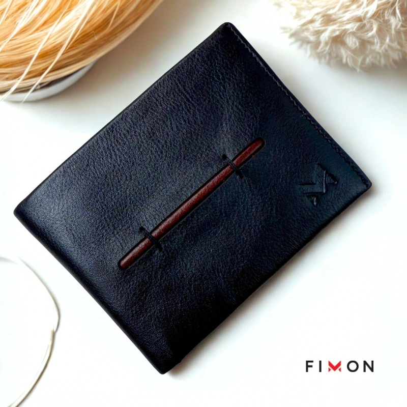 Minimal Stripe Leathercraft Wallet - Black - Image 10