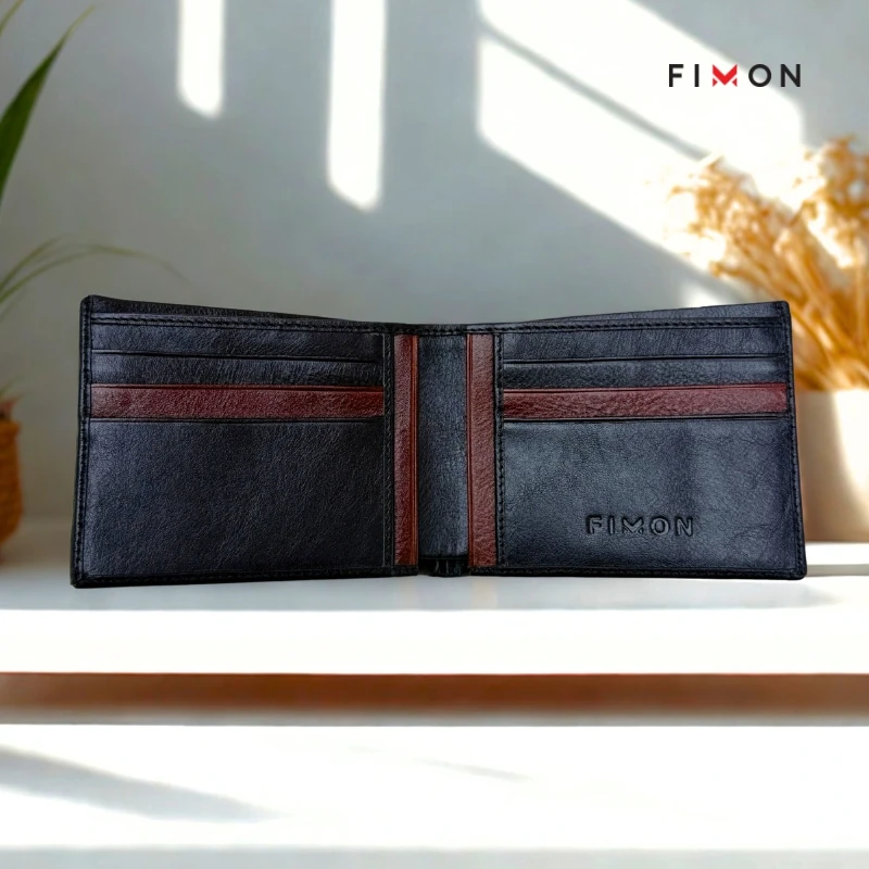 Minimal Stripe Leathercraft Wallet - Black - Image 11