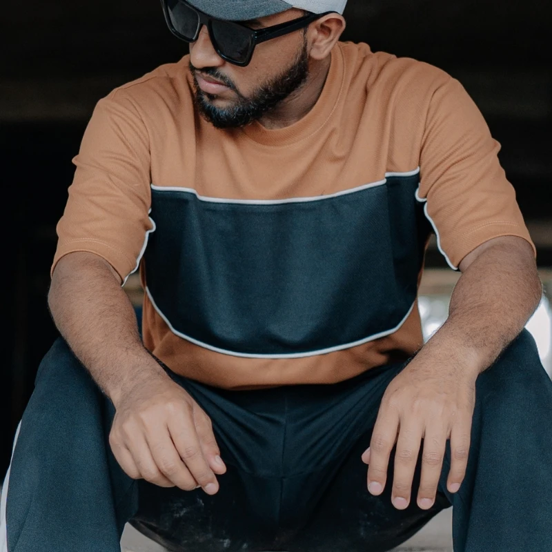 Urban Heat – Drop Shoulder Tee (Tan Brown & Charcoal Black)