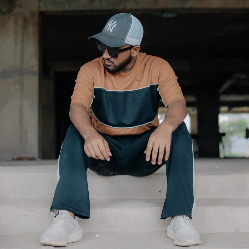 Urban Heat – Drop Shoulder Tee (Tan Brown & Charcoal Black)