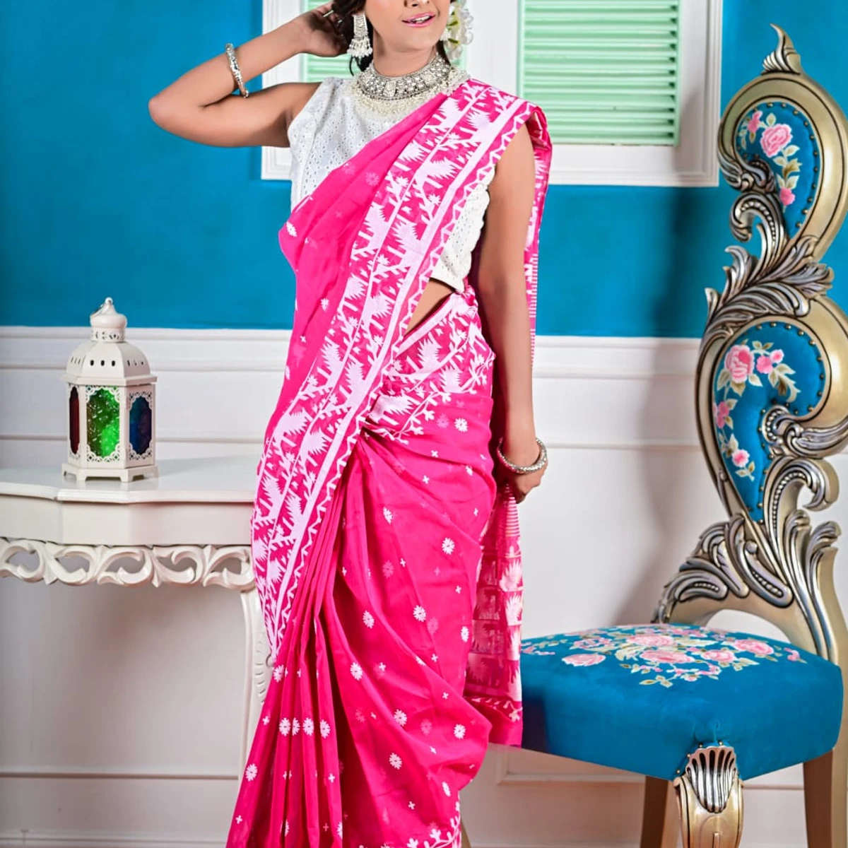 Premium Quality Screen Printed Half Silk Sharee 12 Hand Colour Guaranteed- pink  colour -MS003