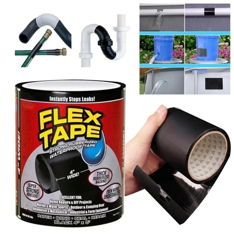 Flex Tape Waterproof Rubberized Repair Tape – Ultra Durable Water-Resistant Adhesive for Leaking Pipes, Roof Cracks,