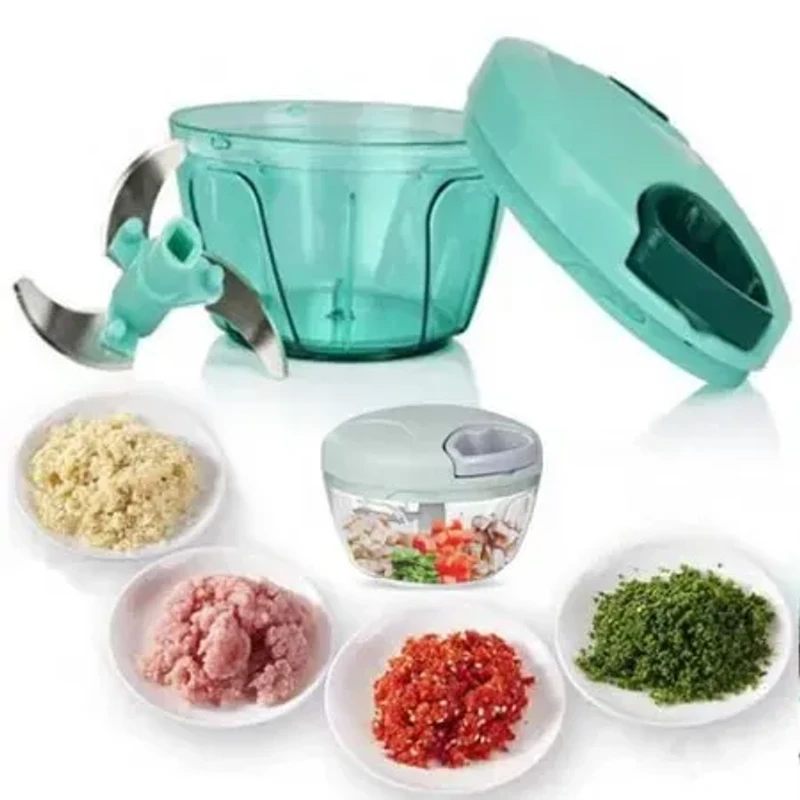 Handy Vegetable Chopper with 3 Stainless Steel Blades – Quick Cutter, Pull String