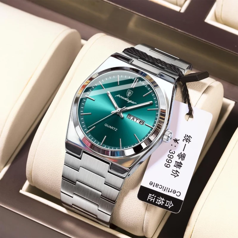 POEDAGAR 930 Luxury Watch For Men Waterproof Luminous Date Week Stainless Steel Men Watch Casual Quartz Men's Watch- Watch For Men