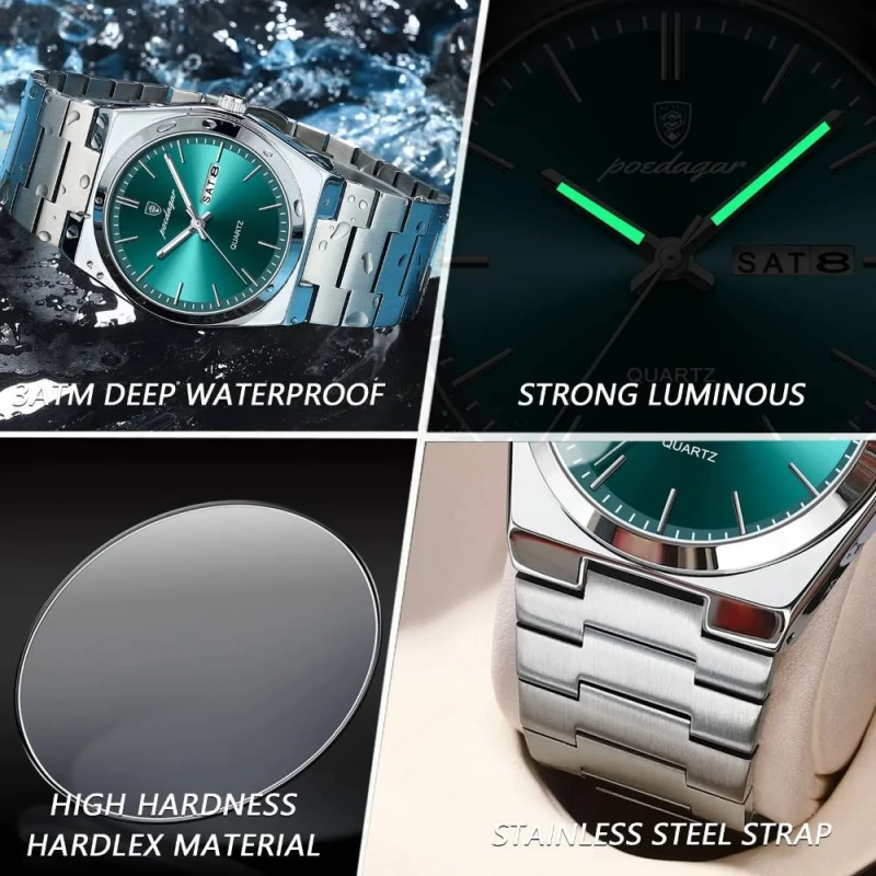 POEDAGAR 930 Luxury Watch For Men Waterproof Luminous Date Week Stainless Steel Men Watch Casual Quartz Men's Watch- Watch For Men