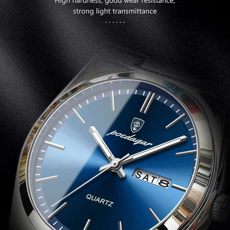 POEDAGAR 930 Luxury Watch For Men Waterproof Luminous Date Week Stainless Steel Men Watch Casual Quartz Men's Watch- Watch For Men - Image 3