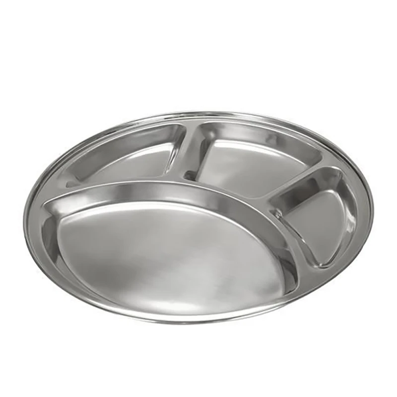 Divided Plate 4 Section - Round 4 Compartment Stainless Steel Plate