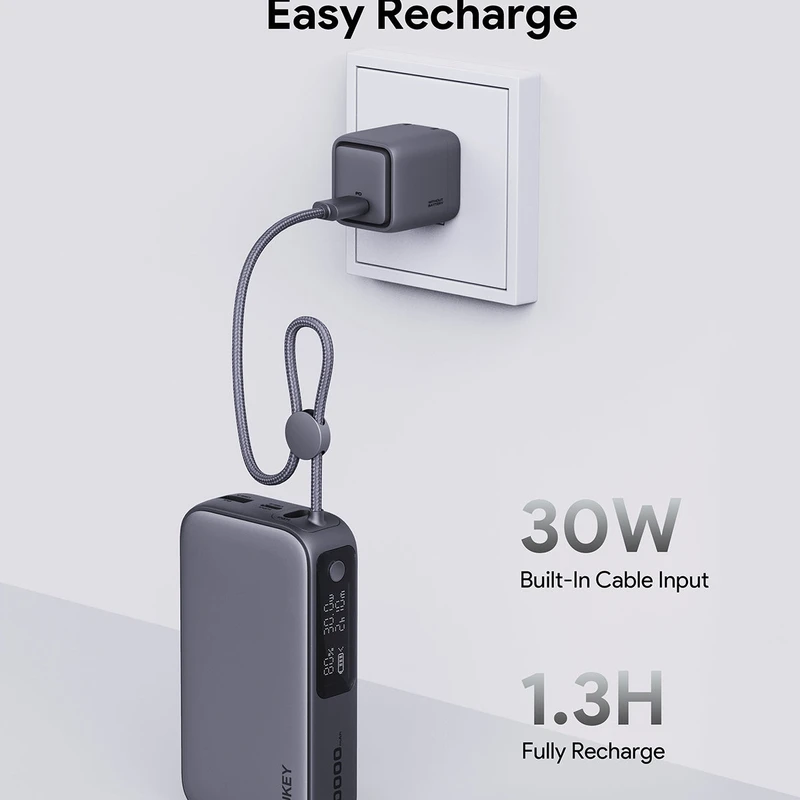 AUKEY PB-Y47 Spark Sling 10000 Compact Fast Charging Power Bank with Built-in USB-C Cable - Image 4