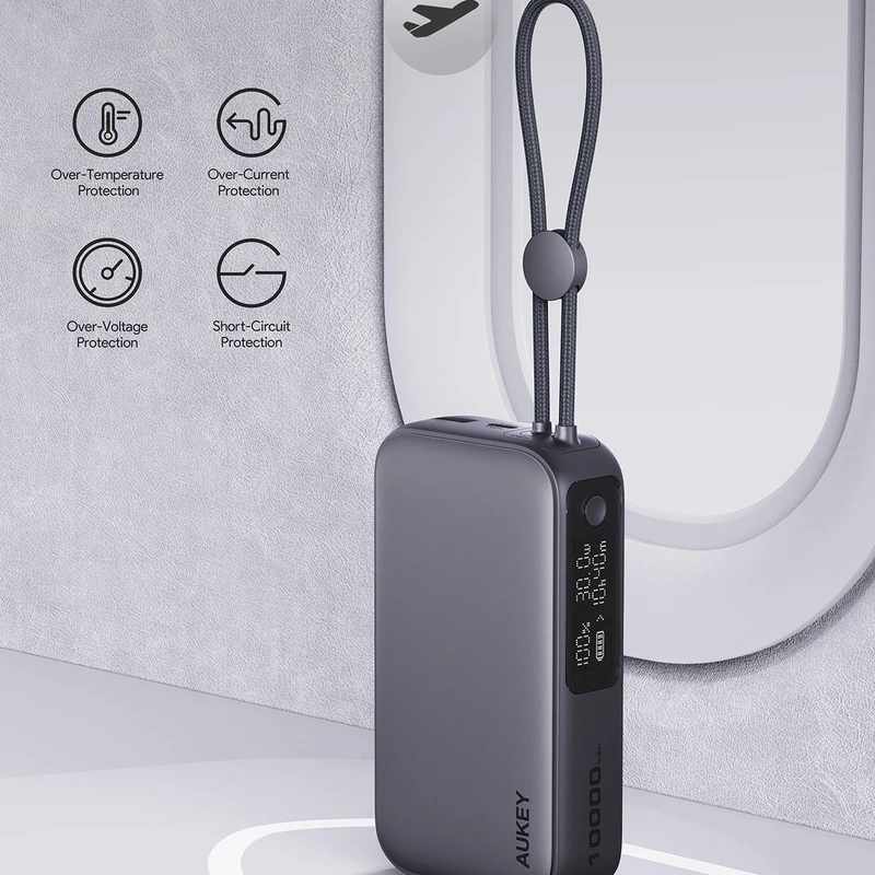 AUKEY PB-Y47 Spark Sling 10000 Compact Fast Charging Power Bank with Built-in USB-C Cable - Image 6