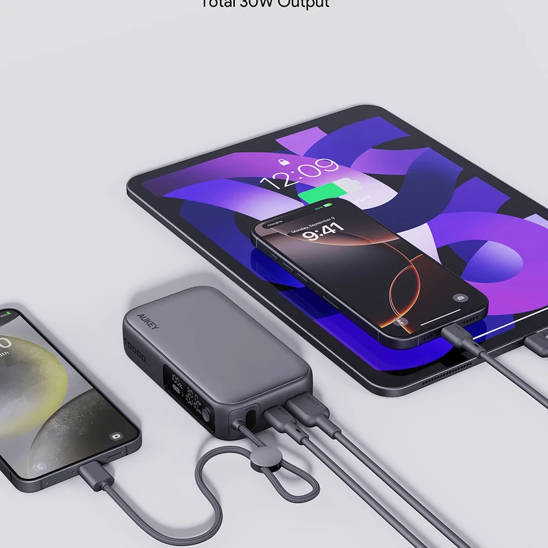 AUKEY PB-Y47 Spark Sling 10000 Compact Fast Charging Power Bank with Built-in USB-C Cable - Image 7